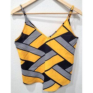 Shein Womens Yellow & Black Geometric Striped V-Neck Cami Top Size M